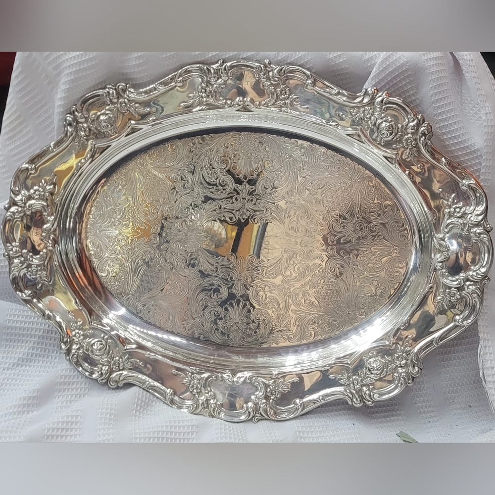 Silver tray with flowered border